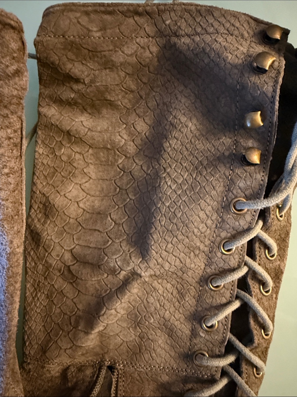 Jeffrey Campbell Over-the-Knee Lace-Up Boots in Taupe Suede